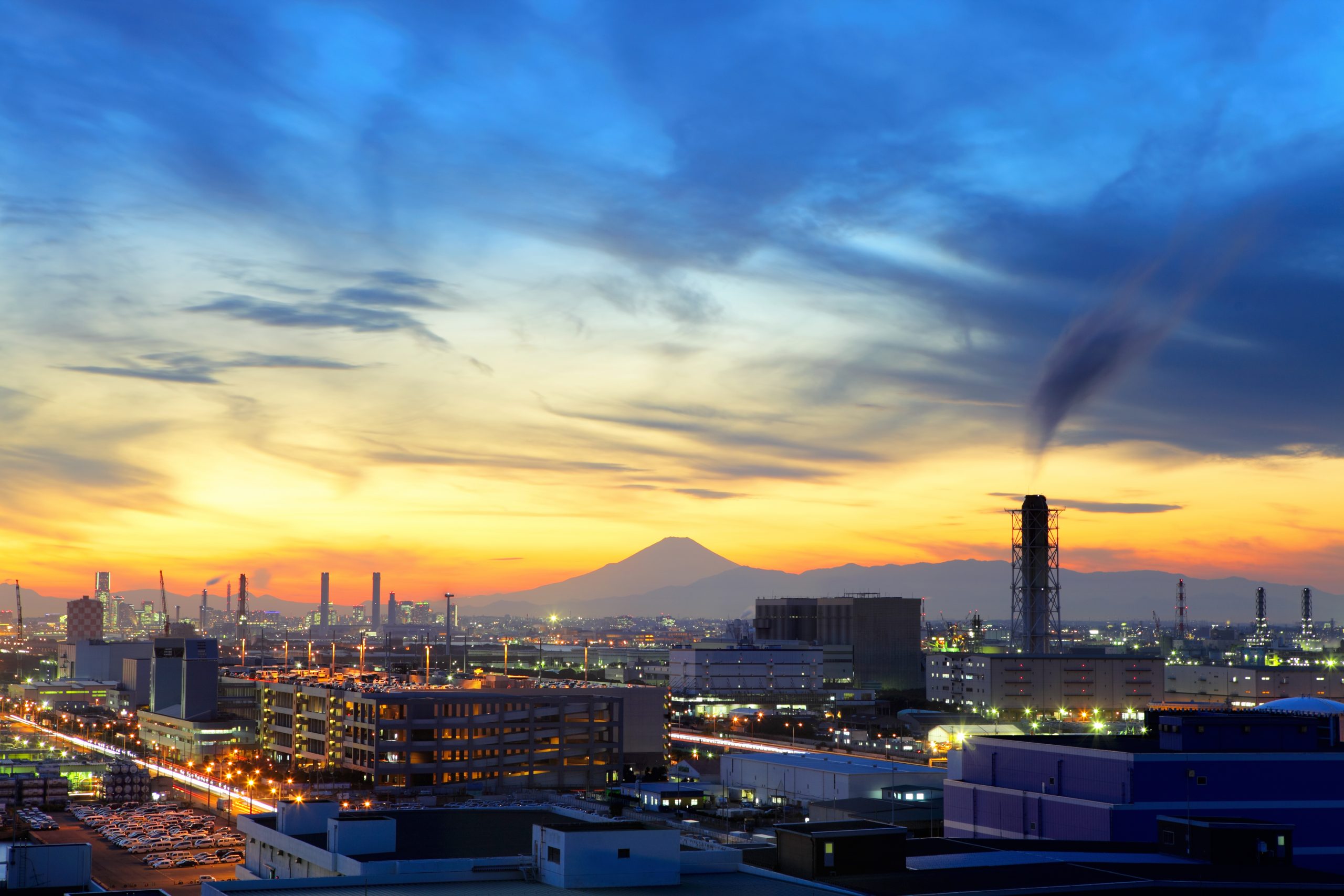 Industrial plant during evening